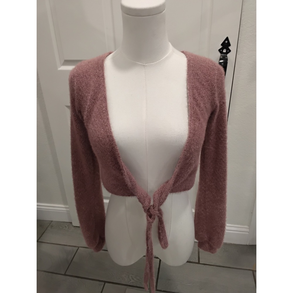 Hollister Mauve Textured Tie Front Cropped Cardigan Sweater XXS 339L3175